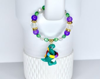 Dinosaur Tumbler Handle Bracelet: Pool Party T-Rex Beaded Cup Accessory