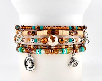 Handmade Kasey Musgraves Bracelet Stack | Turquoise Brown Horse Charm Jewelry Set