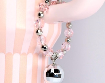 Disco Ball Tumbler Handle Charm: Handle Bracelet with Pink and Silver Accents