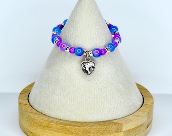 Blue Purple Crystal Heart Charm Necklace for Monster Doll
