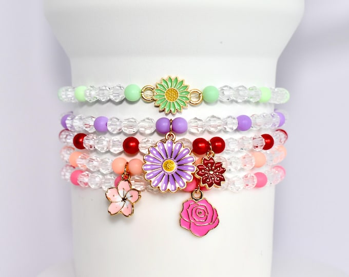 Flower Charm Tumbler Bracelet Stack