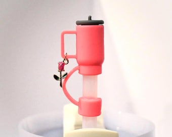 Mini Tumbler Straw Topper: Flower Handle Charm, Silicone Cover