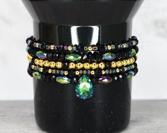 Elphaba for Good Bracelet Collection: Black Gold and Iridescent Beaded Bracelets