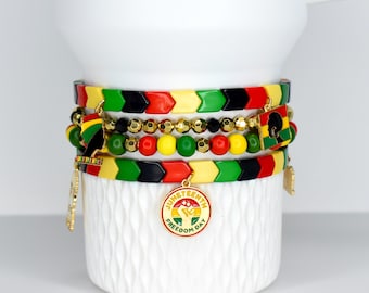 Juneteenth Bracelet Collection: Red, Yellow, Green, Black and Gold Beaded Charm Bracelets