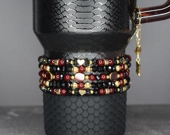 Luxe Garnet and Gold Bracelet Stack - 5 Piece Set