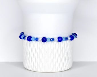 Cobalt Blue and Sky Blue Beaded Bracelet with Crystal Accents