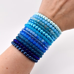 Blått pärlstretcharmband | Minimalistiskt pärlstapelarmband