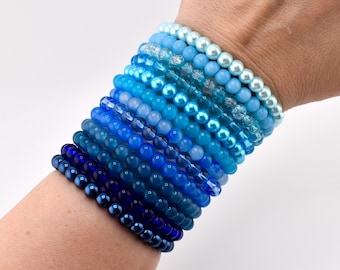 Blue Beaded Stretch Bracelet | Minimalist Bead Stacking Bracelet
