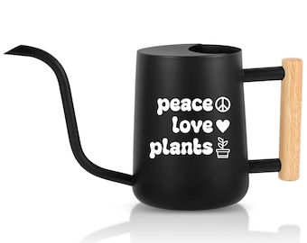 Personalized Watering Can with Wood Handle - Peace Love Plants