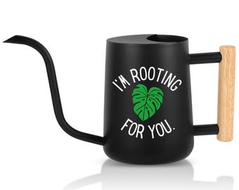 Personalized Black Watering Can with Wood Handle - I'm Rooting for You