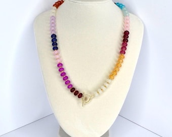 Colorful Necklace with Rondelle Beads and Gold Clasp