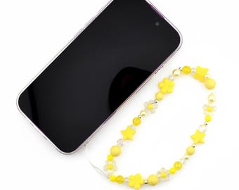 Yellow Flower Power Beaded Phone Charm — Wrist Strap for Phone