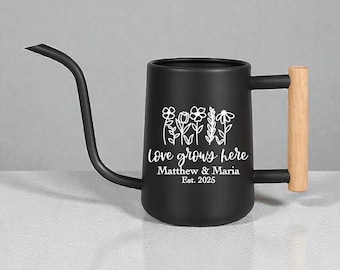 Personalized Watering Can: Stainless Steel with Wood Handle, Custom Name Design