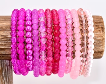 Pink Glass Beaded Bracelet | Handmade Boho Minimalist Stackable Jewelry
