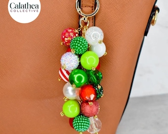Festive Christmas Bag Charm - Holiday Bag Keychain