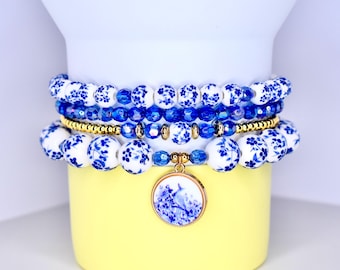 Blue and White Chinoiserie Bracelet Collection