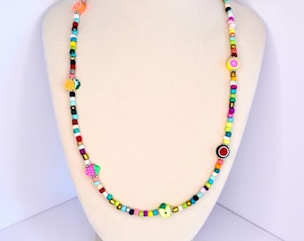 Colorful Fruit Beaded Necklace: Y2K Summer Festival Jewelry, Necklace for Layering
