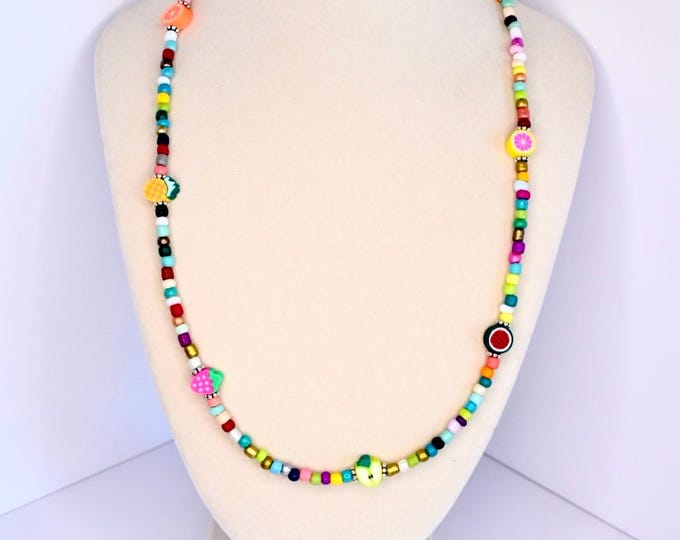 Colorful Fruit Beaded Necklace: Y2K Summer Festival Jewelry, Necklace for Layering
