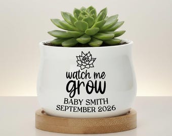 Personalized Mini Succulent Pot Baby Shower Favor | Custom Ceramic Pot with Bamboo Tray