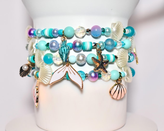 Mermaid Beach Bracelet Stack: Seashell & Starfish Charms