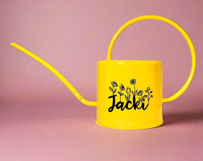 Yellow Watering Can – Custom Name with Floral Design