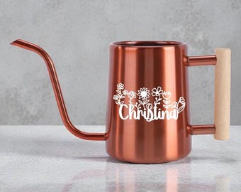 Personalized Watering Can Copper with Custom Word and Floral Design