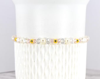 Blush Beaded Bracelet with Crystal and Gold Accents