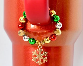 Christmas Tumbler Handle Bracelet: Red, Green & Gold