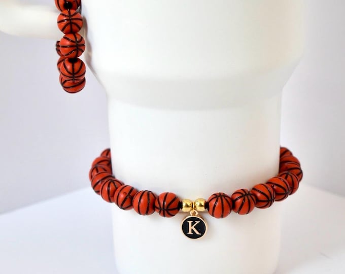 Basketball Bracelet Set: Initial Charm & Handle Charm