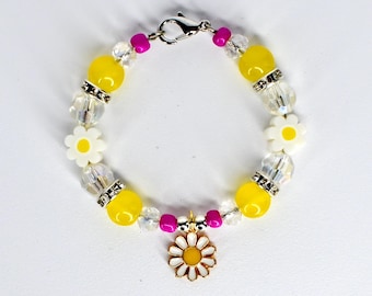 Yellow Pink Daisy Flower Tumbler Handle Bracelet
