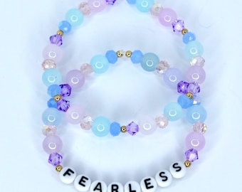 Purple, Blue, and Pink Beaded Bracelet Set: Crystal and Gold Accents