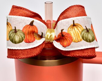 Fall Tumbler Bow: Pumpkin & Burlap Straw Accessory