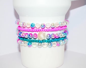 Pearl Seashell Bracelet Collection: Pink, Teal and Pearl Beaded Bracelets