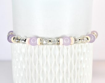 Purple Dust Bracelet: Lavender and Peach Beaded Bracelets with Silver Accents