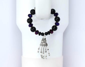 Gothic Halloween Tumbler Handle Charm with Skeleton Hand
