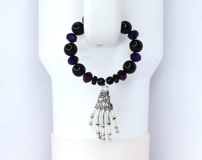 Gothic Halloween Tumbler Handle Charm with Skeleton Hand