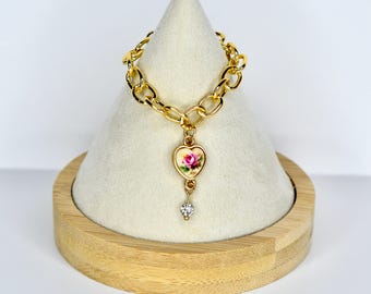 Gold Chain Floral Heart Charm Necklace for Monster Doll