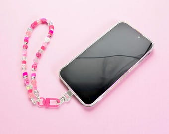 Pink Beaded Phone Charm Wrist Strap