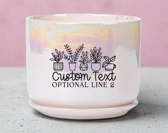 Personalized Iridescent Plant Pot: Custom Text Rainbow Ceramic Planter