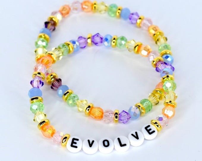 Colorful Beaded Bracelet Set: Pastel Crystal and Gold Accents