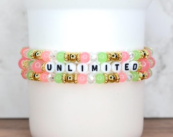 Pink and Green Bracelet Collection with Gold Accent Beads