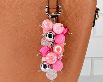 Hot Pink Beaded Bag Charm or Tumbler Straw Charm