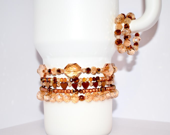 Cream and Copper Magnolia Bracelet Set: Sparkly Tumbler or Wrist Accessories