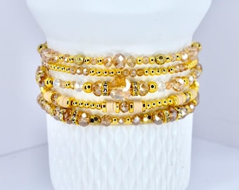 Prosecco Shimmer Bracelet Collection: Cream and Champagne Beaded Bracelets