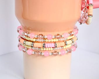 Pink Mesa Sunset Bracelet Collection: Pink, Peach, and Cream Beaded Bracelets