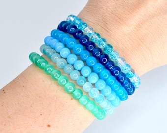 Blue Beaded Stretch Bracelet | Minimalist Bead Stacking Bracelet