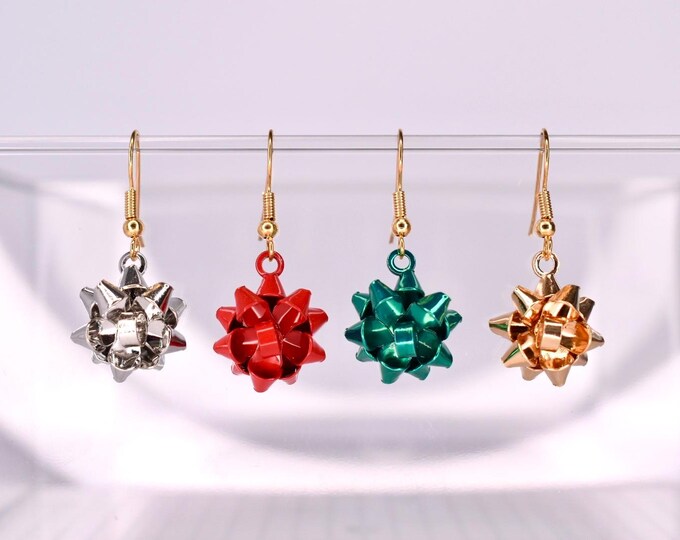 Gift Bow Dangle Earrings: Festive Holiday Jewelry