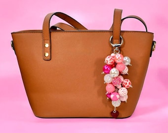 Pink Beaded Straw or Bag Charm: Valentine's Keychain Accessory