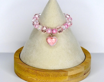 Pink Crystal Heart Charm Necklace for Monster Doll