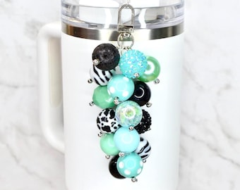 Mint and Black Beaded Tumbler Straw Charm